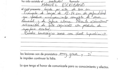 Parte médico de Manuel Escribano